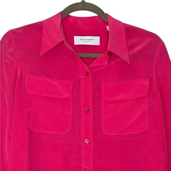 Equipment Slim Signature Pink Silk Long Sleeve Button Up Shirt | Size S - Picture 9 of 10